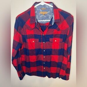 Jacks Girlfriend Women’s Red Blue Plaid Button Front Shirt Long Sleeve Size M